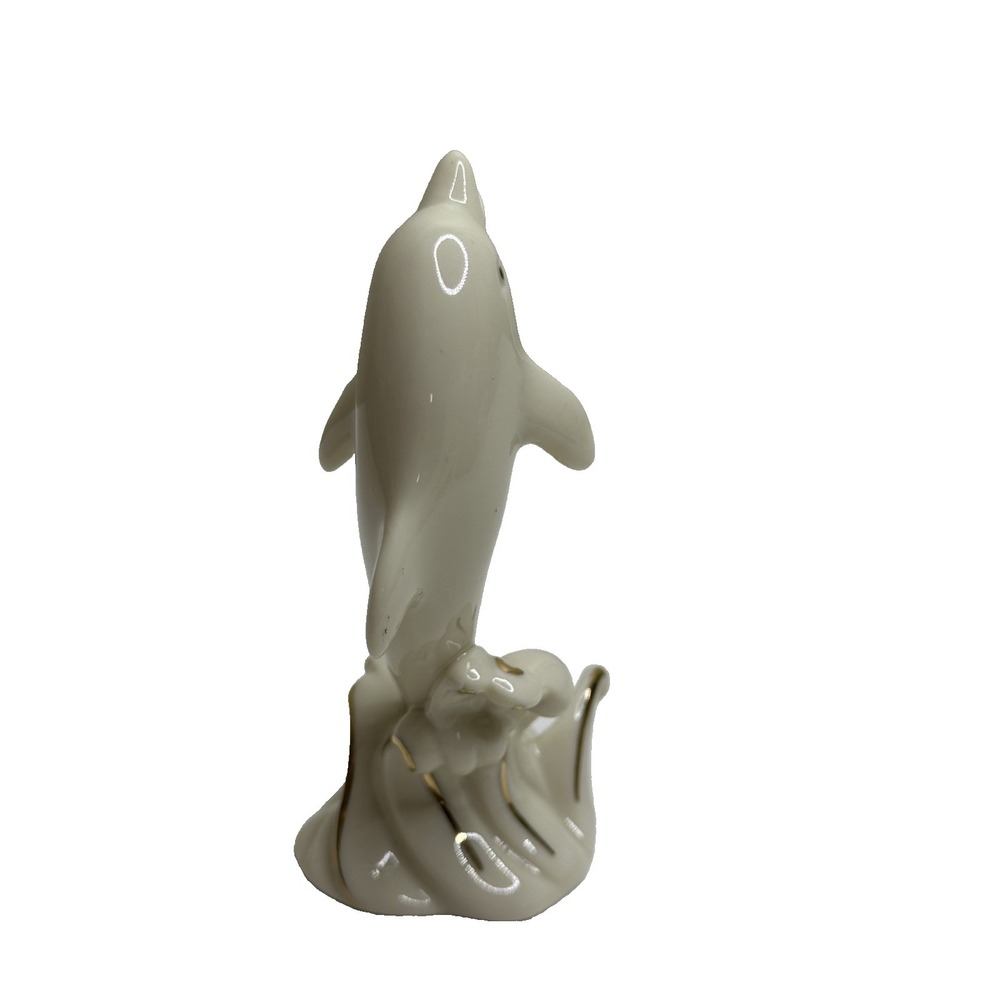 Lenox Jumping Waves Dolphin 4"  Ivory Bone China 24 K Gold Trim - Picture 4 of 6